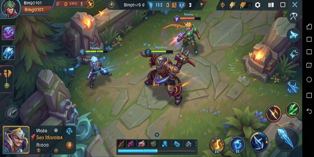 Screenshot BINGO101 yang menampilkan pertempuran epik dalam game MOBA.
