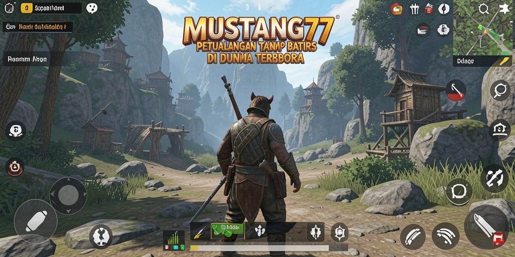 Screenshot gameplay MUSTANG77 menampilkan petualangan seru di dunia terbuka.