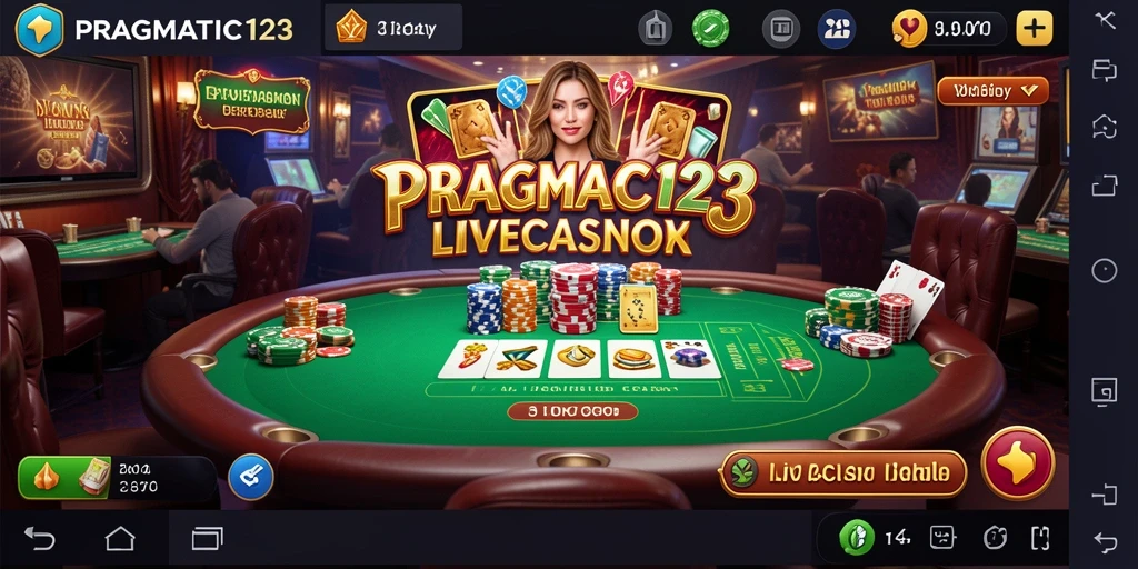 Screenshot gameplay menampilkan dealer dan meja permainan Live Casino.
