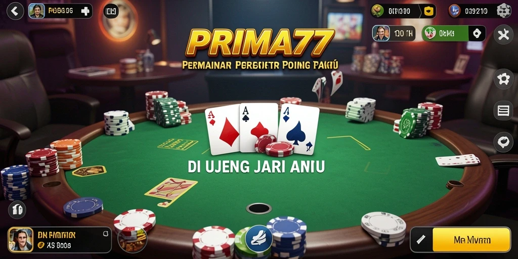 Screenshot gameplay PRIMA77 menampilkan aksi poker yang mendebarkan.