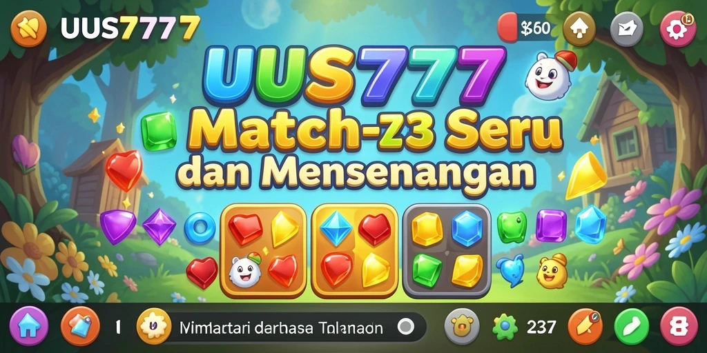 Tampilan gameplay UUS777 dengan level Match-3 yang seru dan warna-warni.